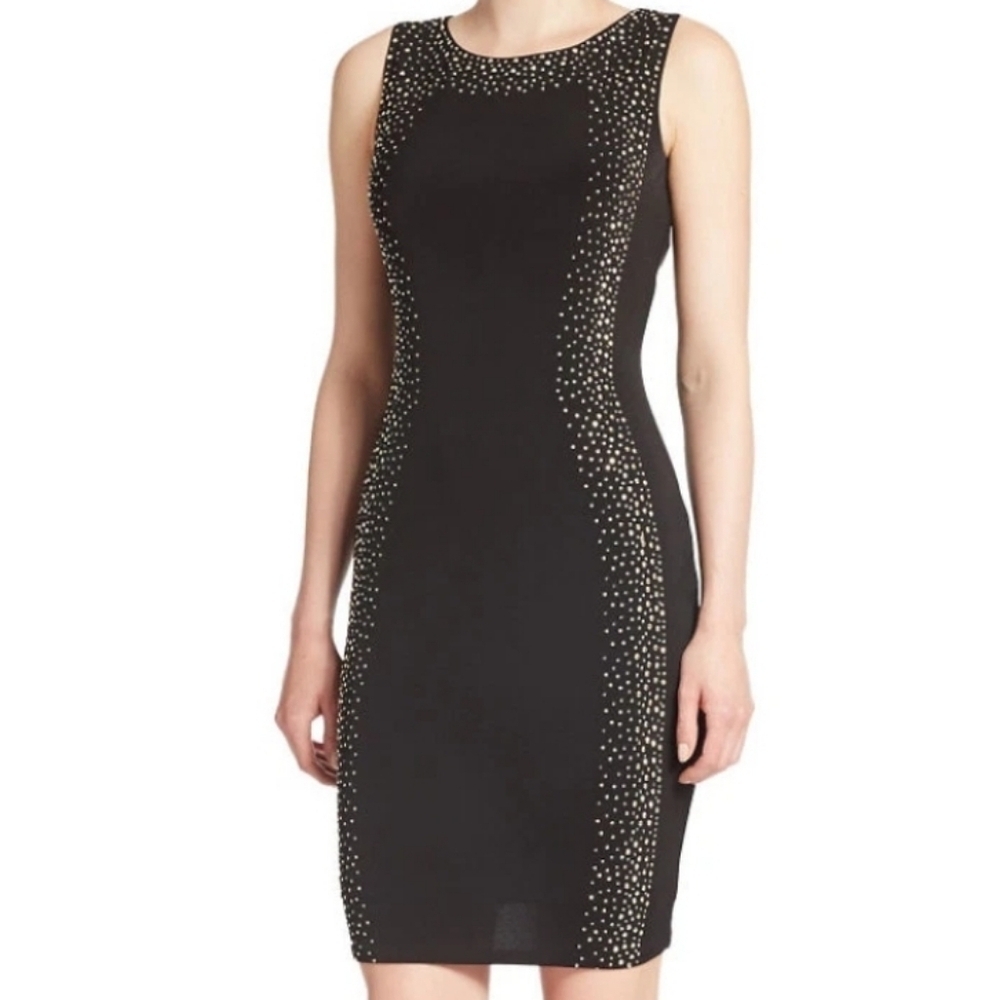 Calvin Klein Black Studded Stretch Jersey Sheath Dress